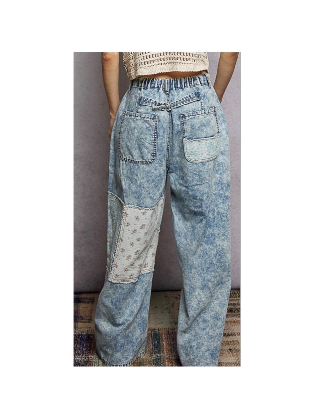 New POL Denim Patchwork Boho Chic Baggy Y2K Free People Vibe Pants Sizes M, L - Picture 5 of 9